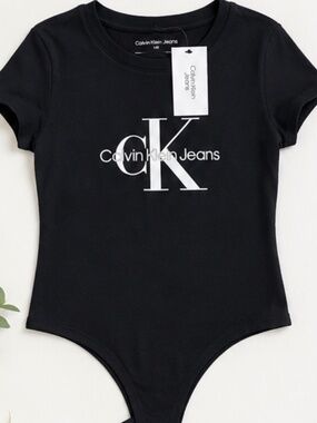 CALVIN KLEIN Black Logo Bodysuit- Size L - NWT